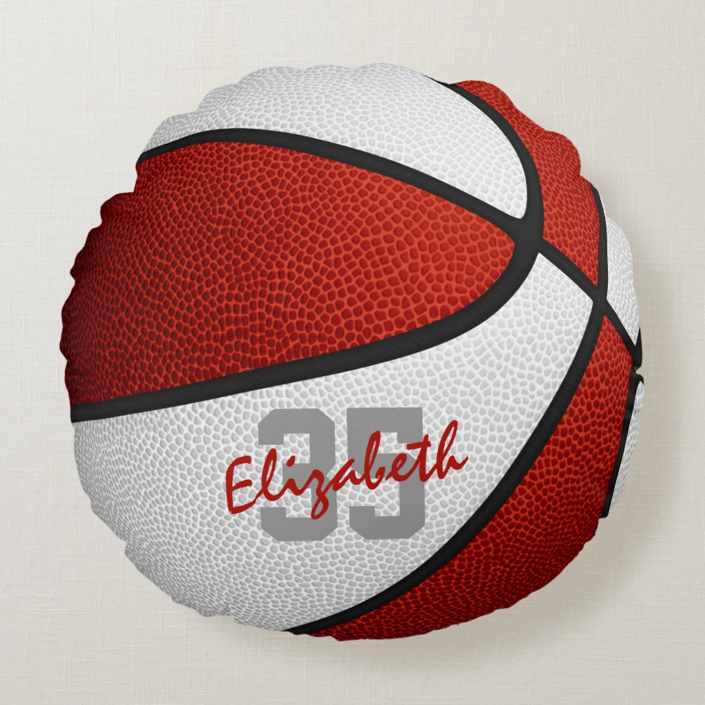 red white team colors girls boys sports basketball round pillow