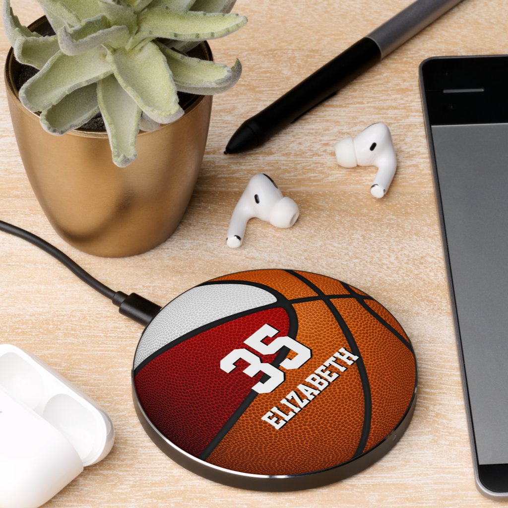 red white team colors girls boys sports basketball wireless charger