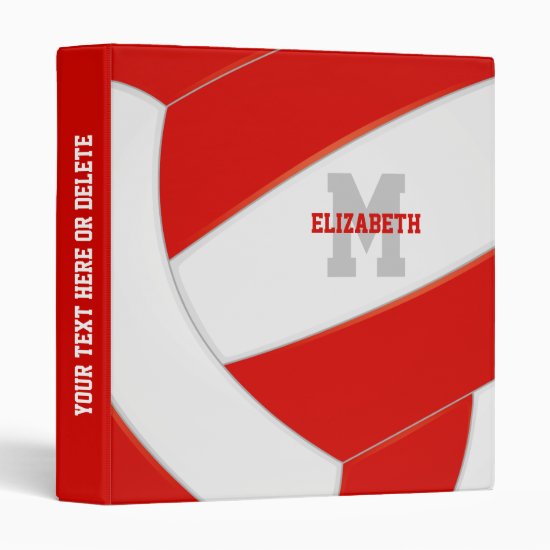 red white team colors girls boys volleyball 3 ring binder