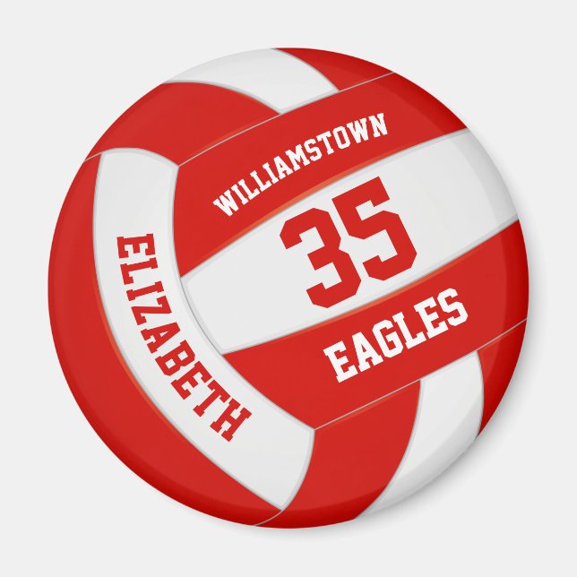 red white team colors girls boys volleyball magnet (Front)