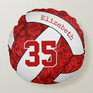 red white team colors girls volleyball room decor round pillow