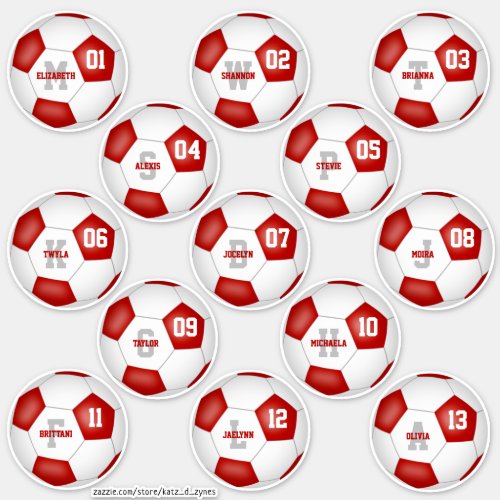 red white team colors individual soccer players sticker