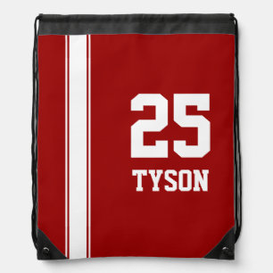 Red & White Team Colors Monogram Drawstring Bag