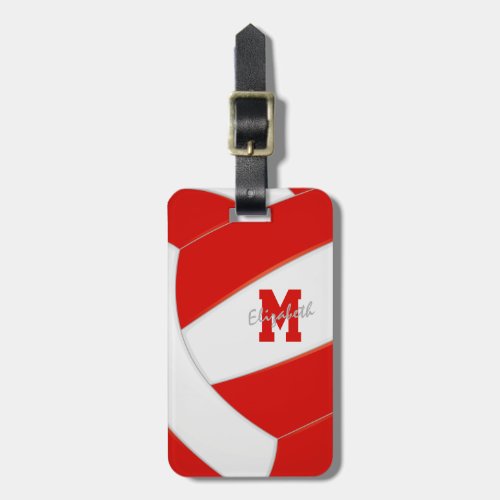 red white team colors monogrammed volleyball luggage tag