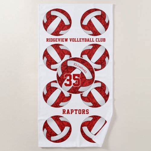 red white team colors name girly volleyballs  beach towel