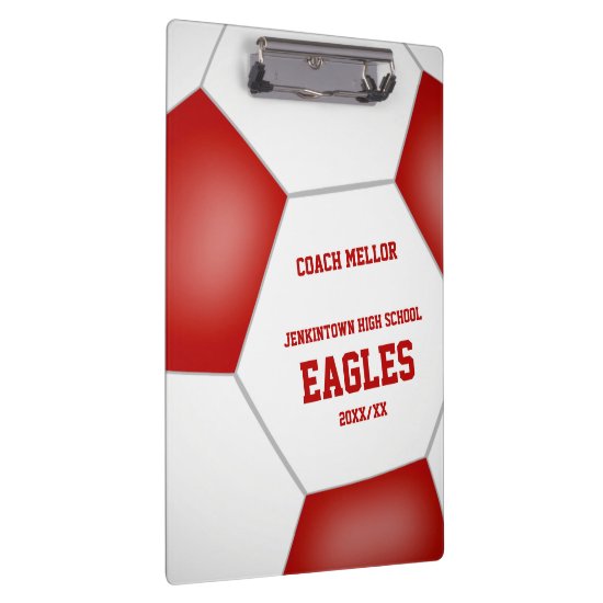 red white team colors personalized soccer coach clipboard