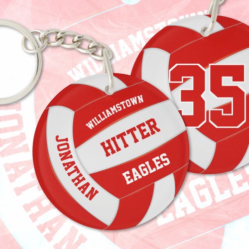 red white team colors personalized volleyball keychain