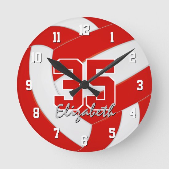 red white team colors personalized volleyball round clock