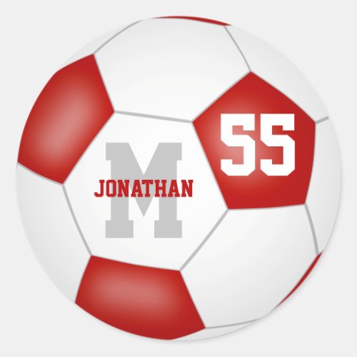 red white team colors soccer ball personalized classic round sticker