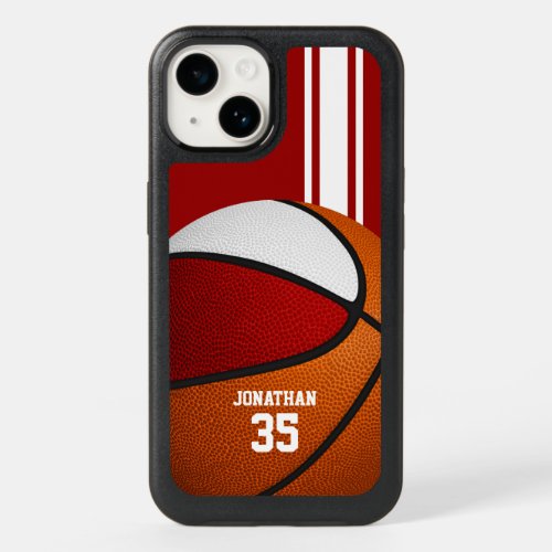 Red white team colors varsity stripes basketball OtterBox iPhone 14 case