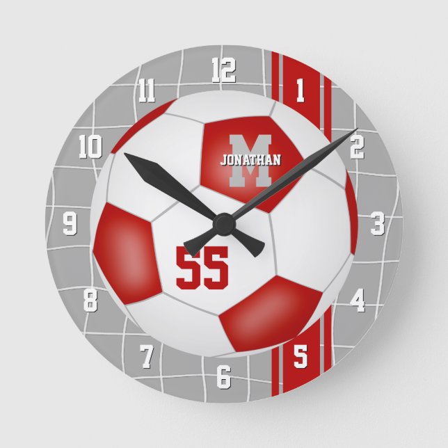 red white team colors varsity stripes soccer round clock (Front)