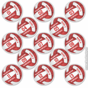 red white team colors volleyball 3 inch stickers 