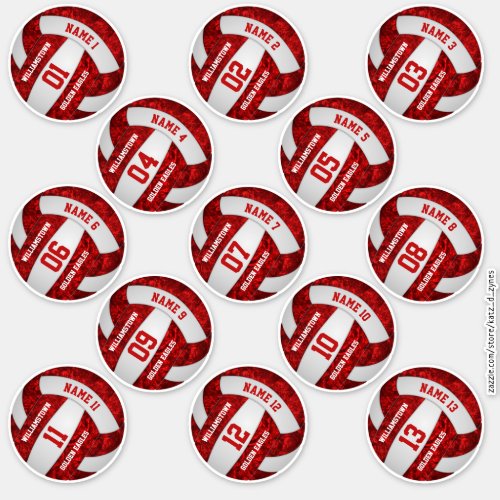 red white team colors volleyball 3 inch stickers 