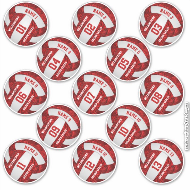 red white team colors volleyball 3 inch stickers  (Front)