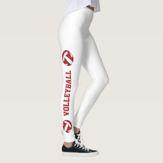 Red white team colors volleyballs w text up leg leggings