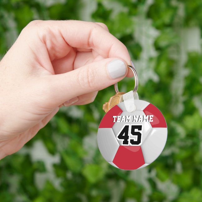 Red & White Team Soccer Ball Keychain (Hand)