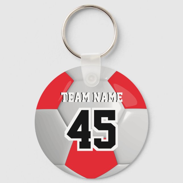 Red & White Team Soccer Ball Keychain (Front)