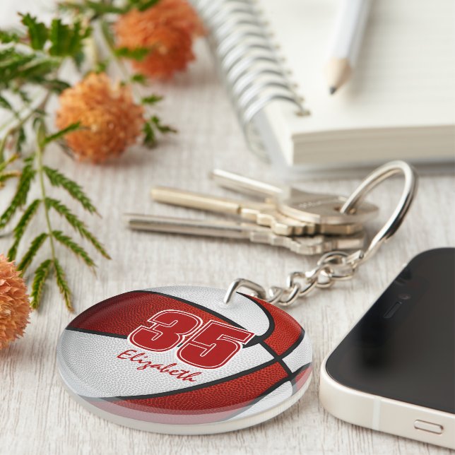 red white team sports gifts girls boys basketball keychain (Front Right)