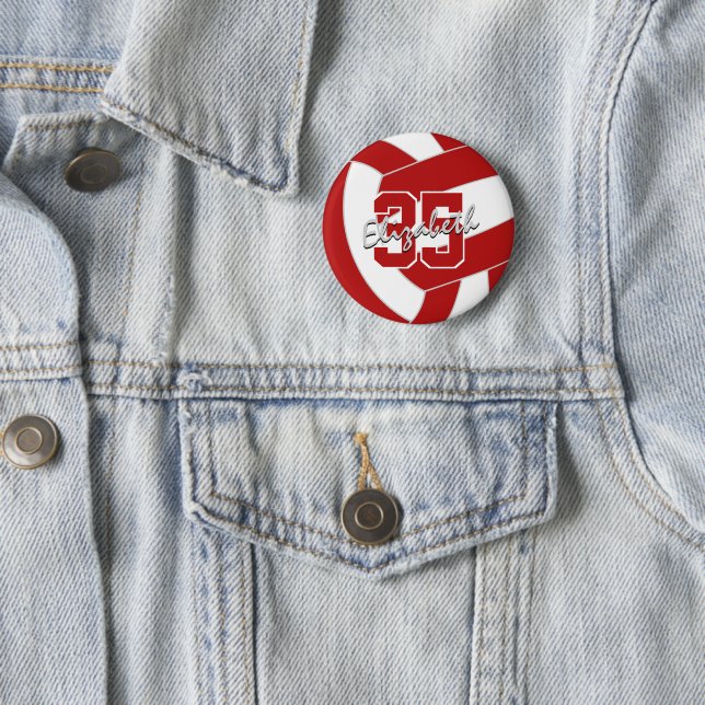 red white team sports volleyball player button (In Situ)