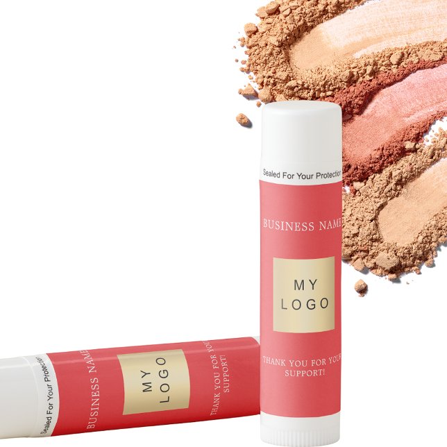 Red white text business logo lip balm (Creator Uploaded)