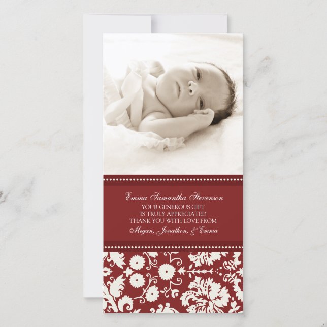 Red White Thank You Baby Shower Photo Cards (Front)