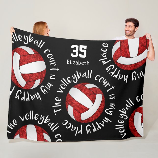 red white the volleyball court is my happy place fleece blanket (In Situ)