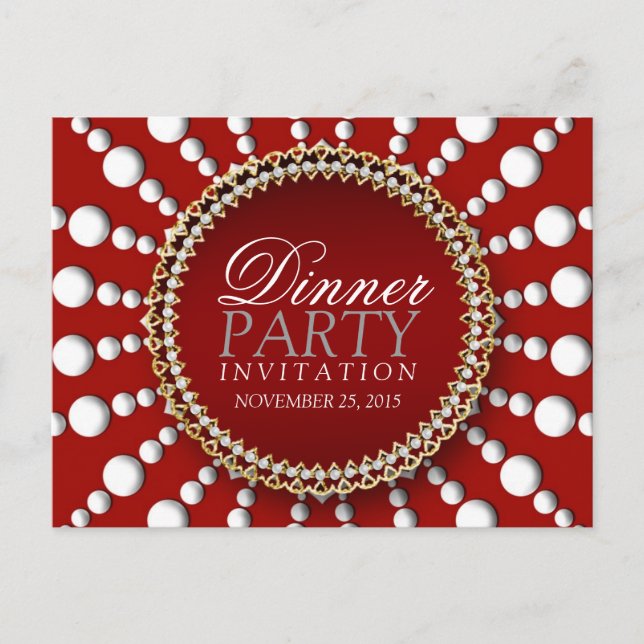 Red & White theme Dinner Party Invite Postcard (Front)