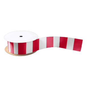 Red & White Thick Stripes Satin Ribbon