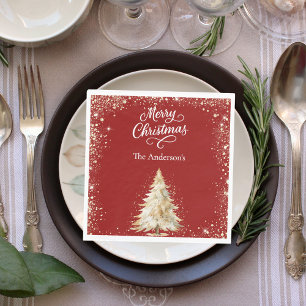 Red white tree snow glitter Christmas luncheon Napkins
