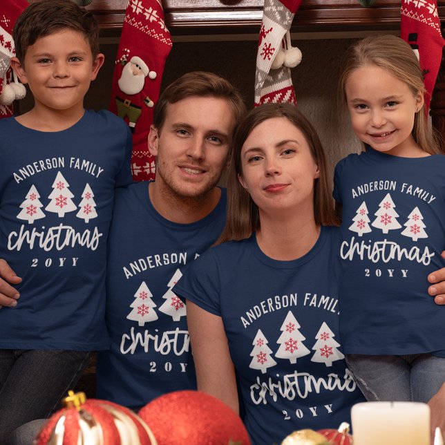 Red White Tree Snowflake Family Name Christmas T-Shirt (Creator Uploaded)