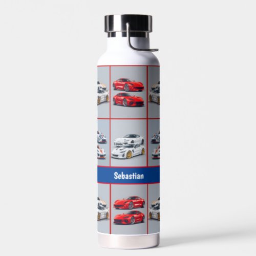 Red  White Trendy Sporty Sports Cars Enthusiasts Water Bottle