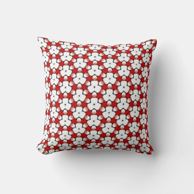 Red White Tri Floral Geometric Pattern Cushion (Front)