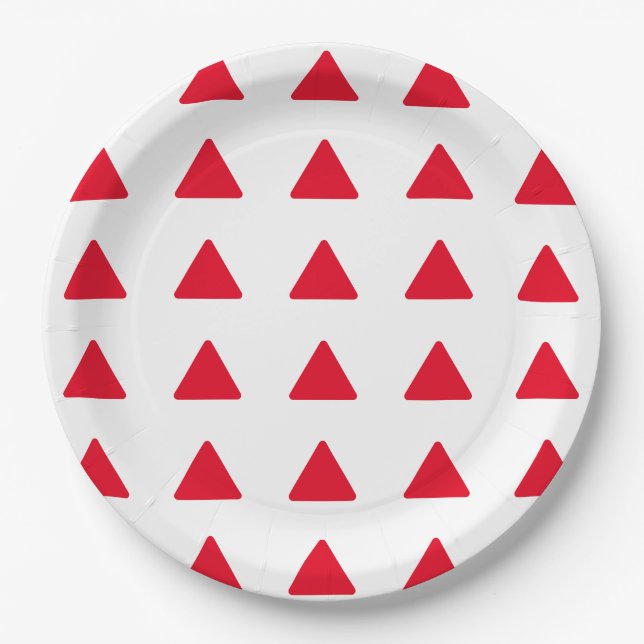 Red White Triangle Pattern Modern Artwork Paper Plates (Front)
