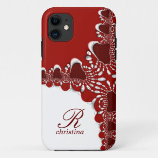 Red White Tribal Lace Fractals Monogram iPhone 11 Case