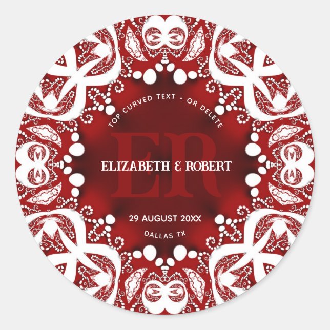 Red White Tribal Lace Special Event Wedding Classic Round Sticker (Front)