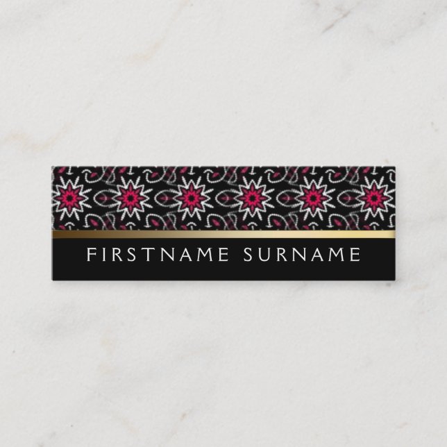 Red White Tribal Pattern | Black Mini Biz Cards (Front)
