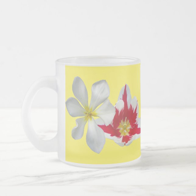 Red White Tulips Close Up Frosted Glass Mug (Left)