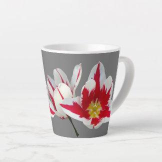 Red White Tulips Close Up Grey Latte Mug