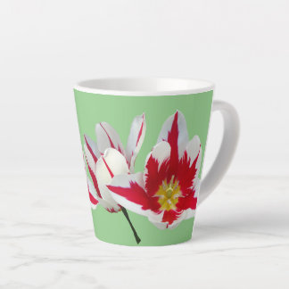 Red White Tulips Close Up Light Green Latte Mug