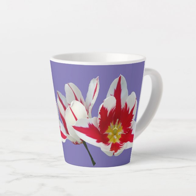 Red White Tulips Close Up Lilac Latte Mug (Right Angle)