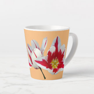 Red White Tulips Close Up Orange Latte Mug
