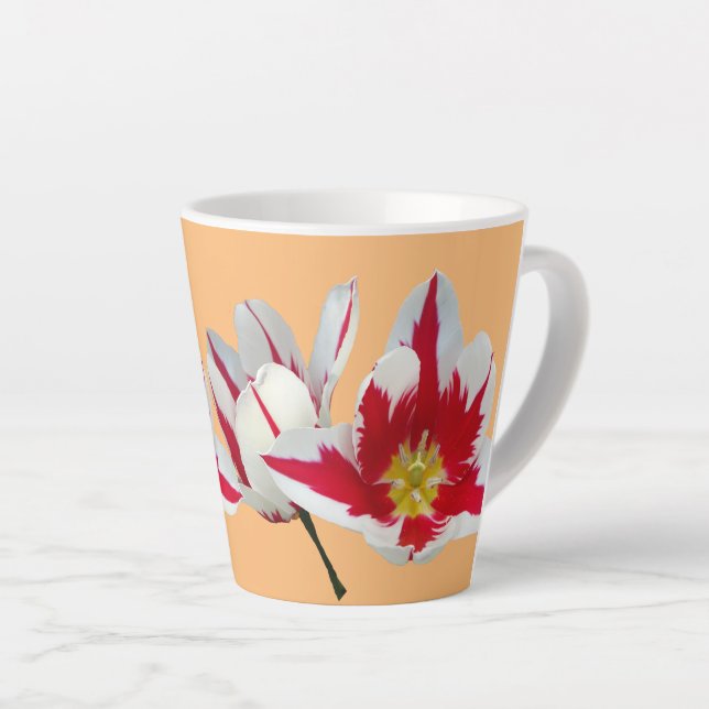 Red White Tulips Close Up Orange Latte Mug (Right Angle)