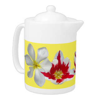 Red White Tulips Close Up Teapot