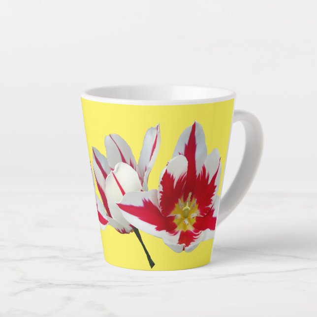 Red White Tulips Close Up Yellow Latte Mug (Right Angle)