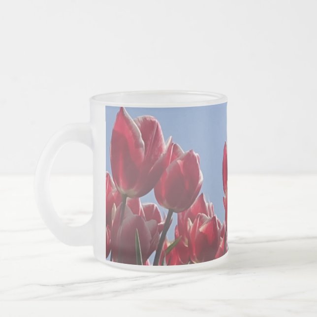 Red White Tulips Field Frosted Glass Mug (Left)