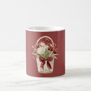 Red White Tulips Flowers Basket Coffee Mug