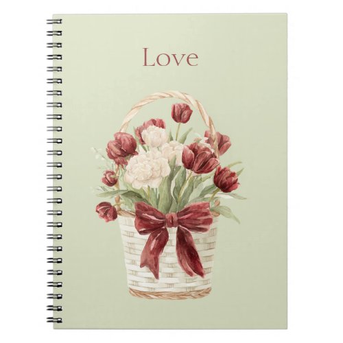 Red White Tulips Flowers Basket Notebook