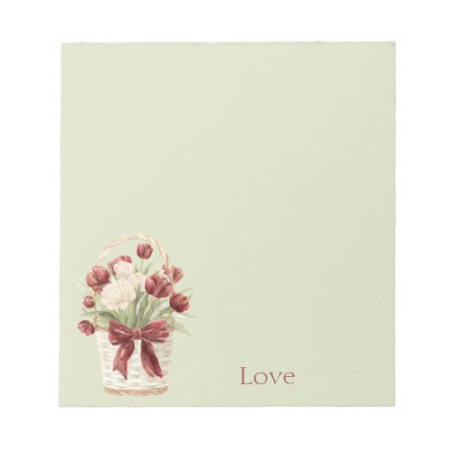 Red White Tulips Flowers Basket Notepad