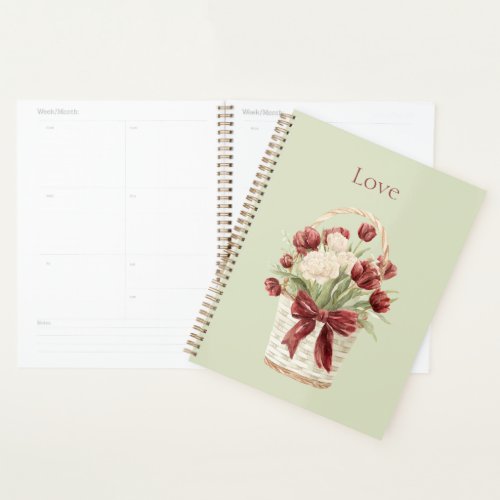 Red White Tulips Flowers Basket Planner