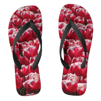 Red White Tulips Pattern Flip Flops
